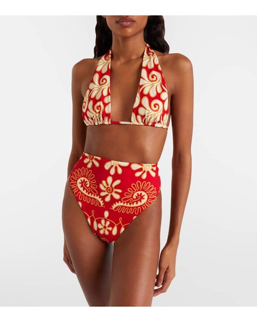Cala De La Cruz Red Priscilla Printed Bikini Top