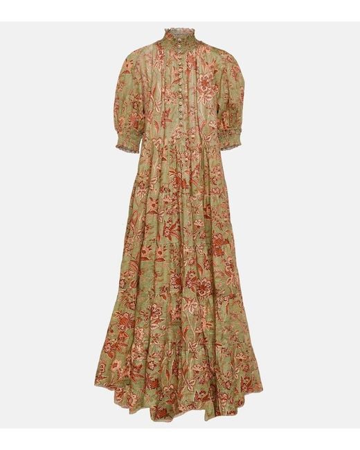 Robe Longue Junie En Coton A Fleurs Zimmermann en coloris Green