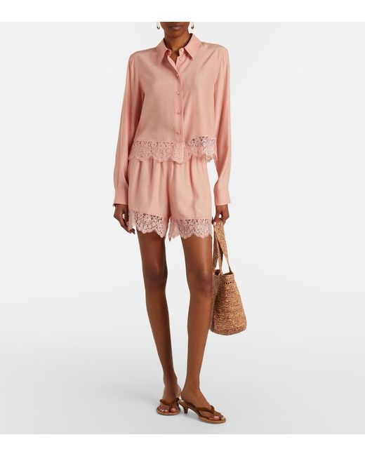Stella McCartney Pink Lace-Trimmed Silk Shorts