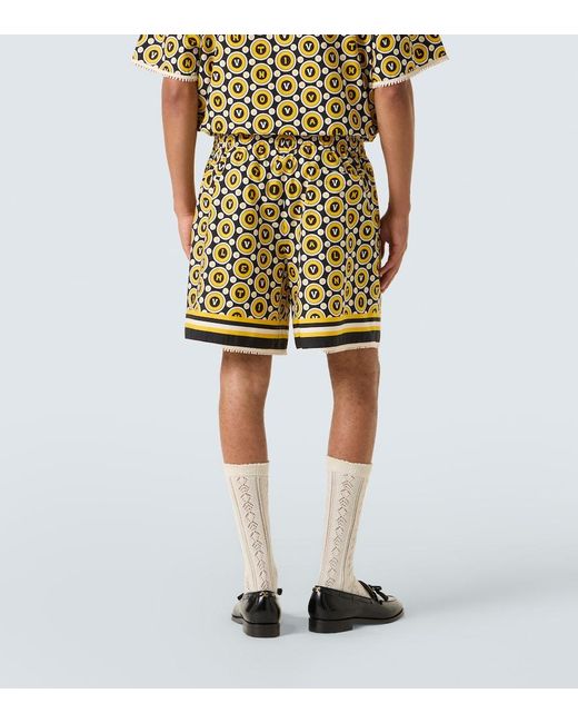 Valentino Yellow Printed Cotton Poplin Shorts for men