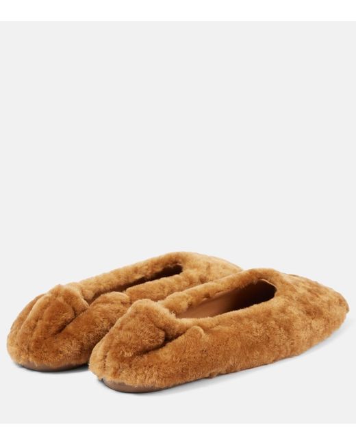 Dries Van Noten Brown Shearling Ballet Flats