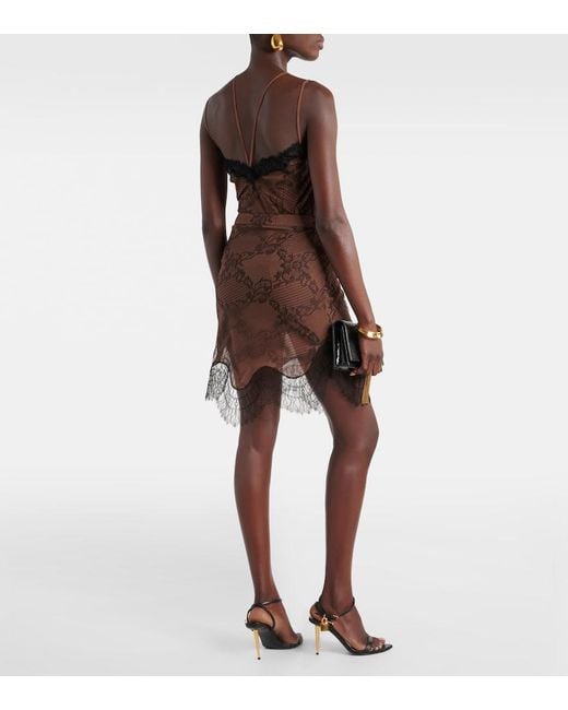 Tom Ford Brown Ramage Tattoo Lace Miniskirt
