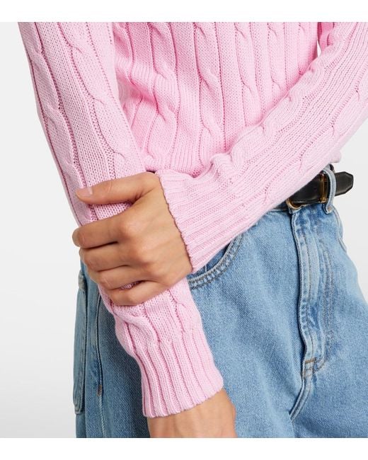 Polo Ralph Lauren Pink Cable-Knit Cotton Sweater
