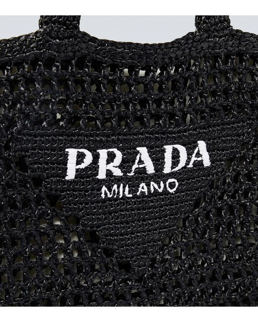 Prada Black Logo Crochet Tote Bag for men