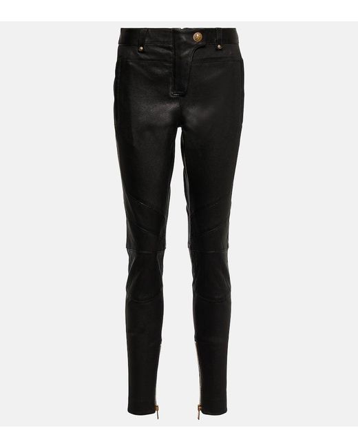Balmain Black Low-rise Leather Skinny Pants
