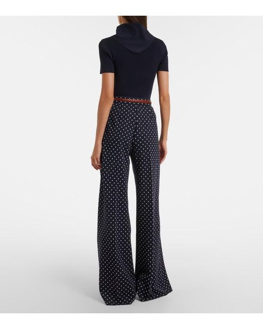 Max Mara Blue Polka-Dot Jersey Wide-Leg Pants