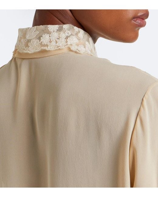 Fendi Natural Lace-Trimmed Silk Georgette Shirt
