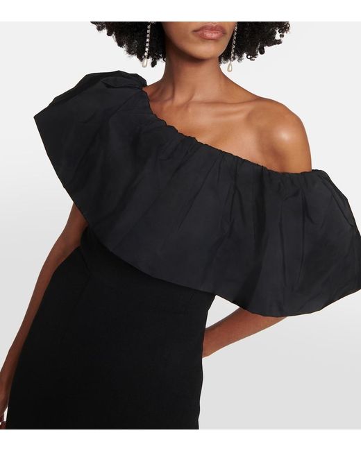 Rebecca Vallance Black After Hours One-shoulder Taffeta-paneled Crepe Midi Dress