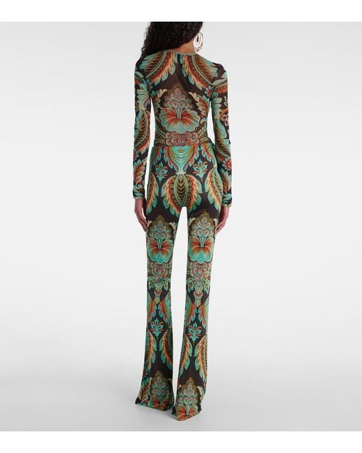 Etro Green Printed Crepe Jersey Flared Pants