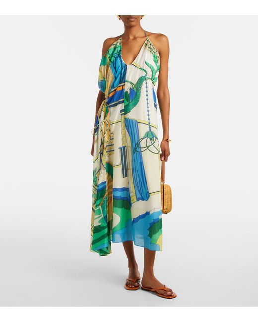 Tory Burch Blue Printed Cotton And Silk Midi Dress