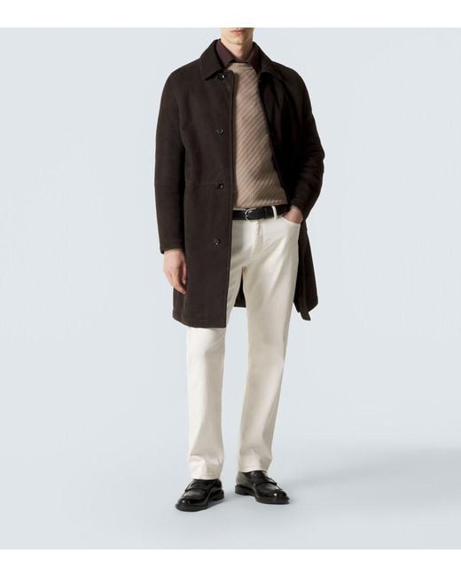 Brioni Black Shearling-Lined Suede Coat for men
