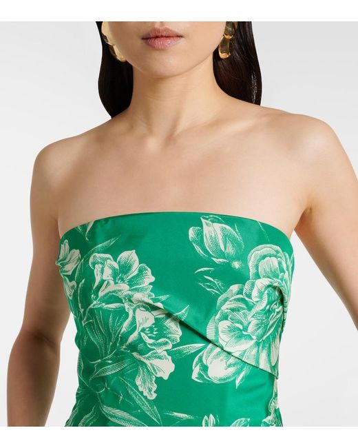 Monique Lhuillier Green Strapless Silk Gown