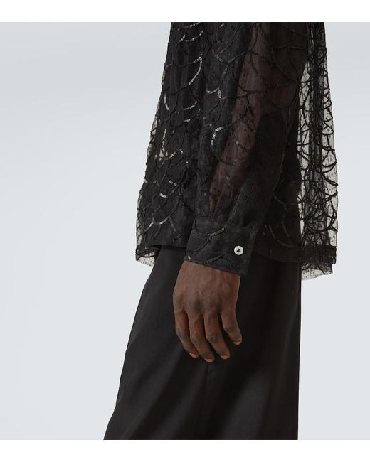 Bode Black Pewter Shoal Sequined Mesh Shirt for men