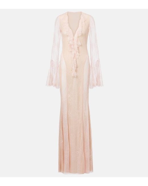 Bananhot Pink Nori Ruffled Lace Maxi Dress
