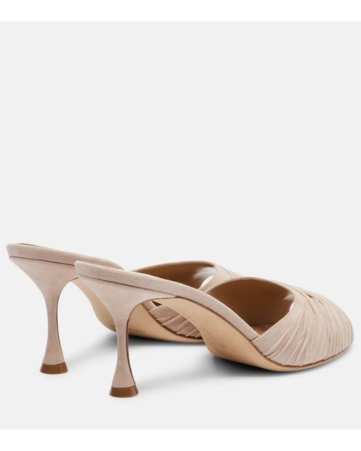 Manolo Blahnik Natural Pirua Gathered Suede Mules