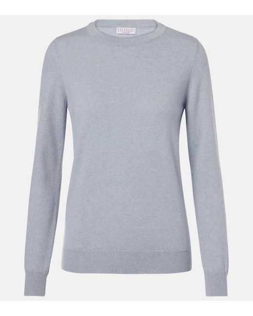 Brunello Cucinelli Blue Verzierter Pullover Aus Kaschmir