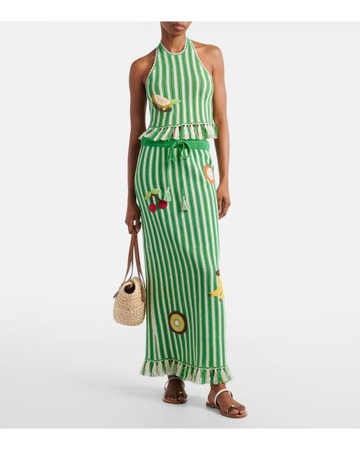 ALÉMAIS Green Sundae Crochet Embroidered Cotton Maxi Skirt