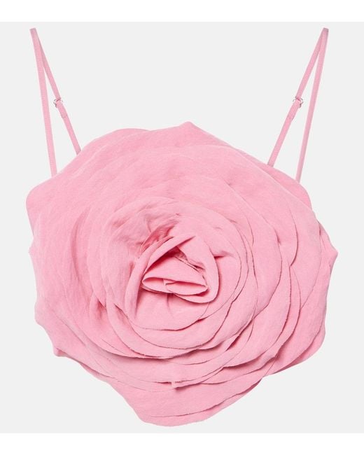Blumarine Pink Floral-Applique Gabardine Crop Top