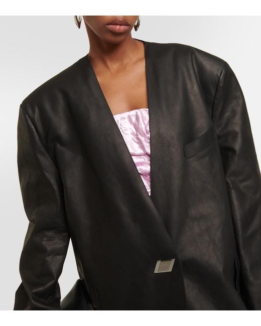 The Attico Black Leather Maxi Coat