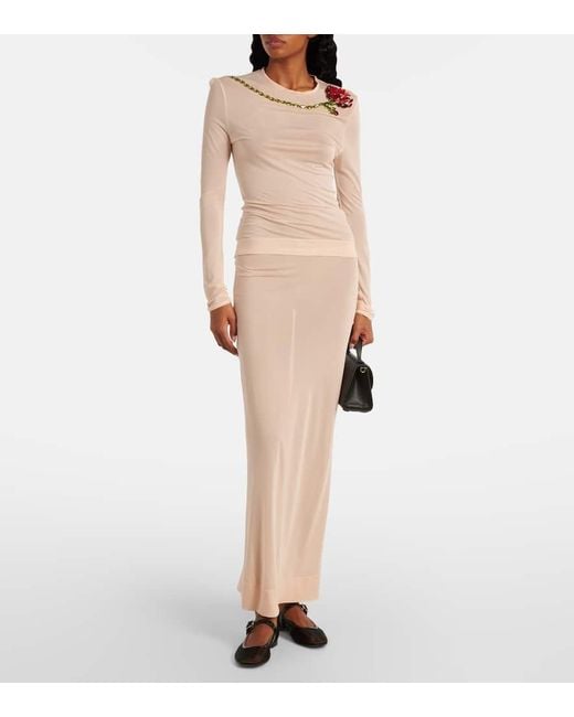 Simone Rocha Natural Crystal-Embellished Mesh Top