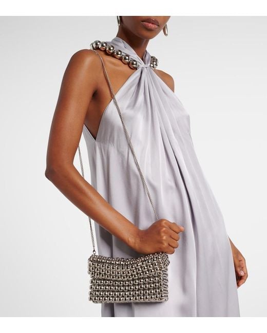 Aquazzura White Cosmic Small Beaded Shoulder Bag