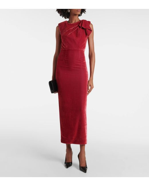 Roland Mouret Red Bow-Detail Velvet Maxi Dress