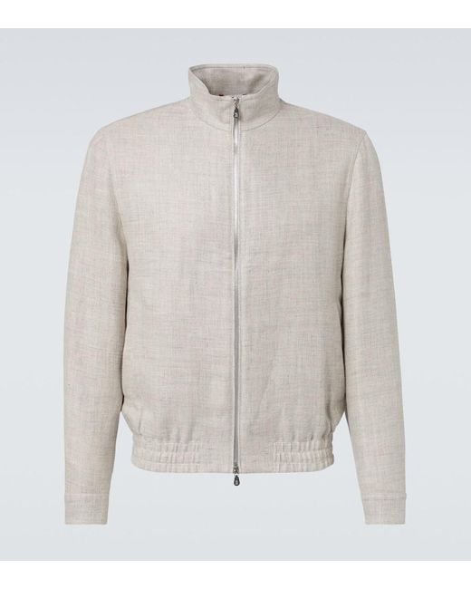 Brunello Cucinelli White Linen, Wool And Silk Bomber Jacket for men