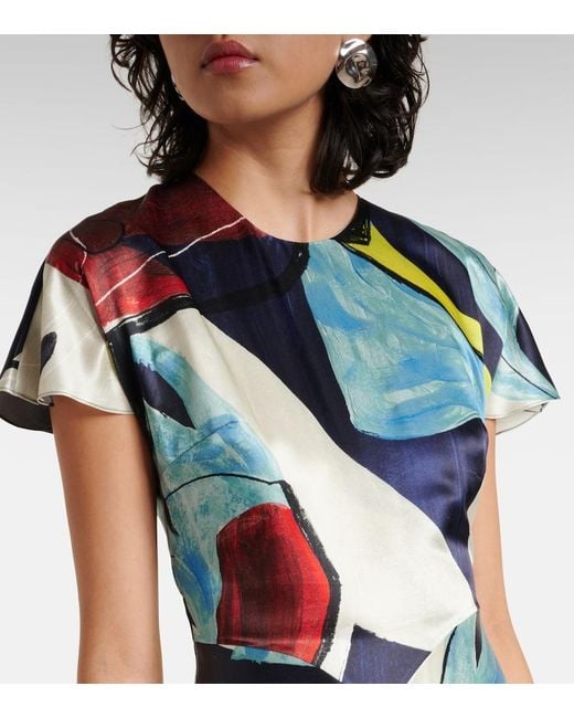 Roksanda White Adriana Printed Satin Midi Dress