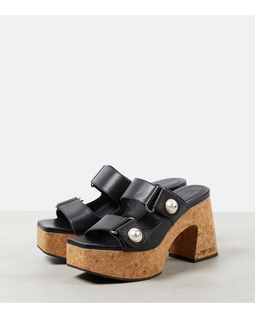 Jimmy Choo Black Fayence Leather Platform Mules