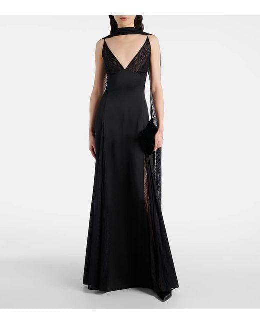 The New Arrivals Ilkyaz Ozel Black Paige Satin And Lace Gown