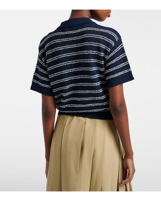 Moncler Blue Logo Striped Cotton-Blend Polo Sweater