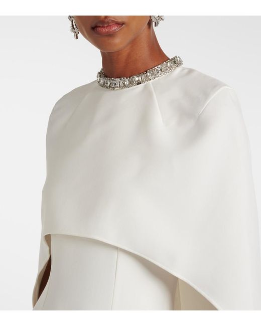 Roland Mouret White Caped Crystal-Embellished Crepe Midi Dress