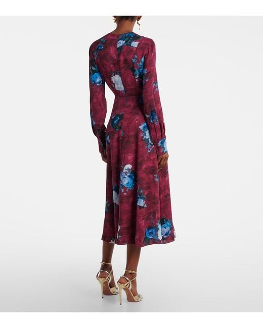 Erdem Red Floral Crepe Midi Dress