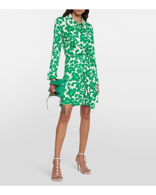 Diane von Furstenberg Green Didi Floral-Print Shirtdress