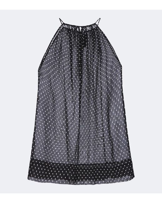 Nili Lotan Gray Nikki Halterneck Polka-Dot Silk Top