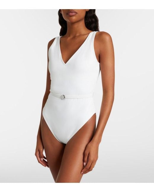Tory Burch White Double T Belted Swimsuit