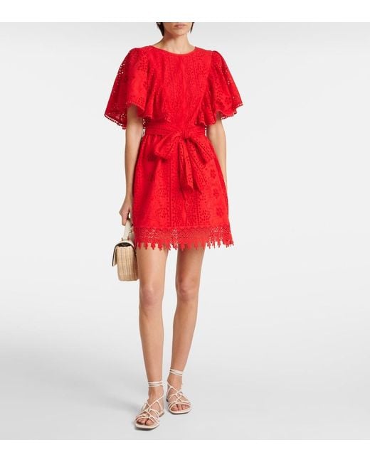 Melissa Odabash Red Kara Cotton Broderie Anglaise Minidress