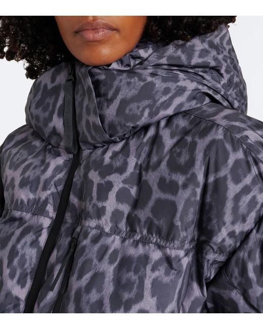Adidas By Stella McCartney Gray Hooded Leopard-Print Puffer Jacket