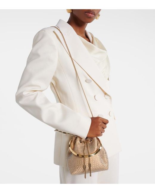 Jimmy Choo Natural Bon Bon Small Embellished Satin Bucket Bag