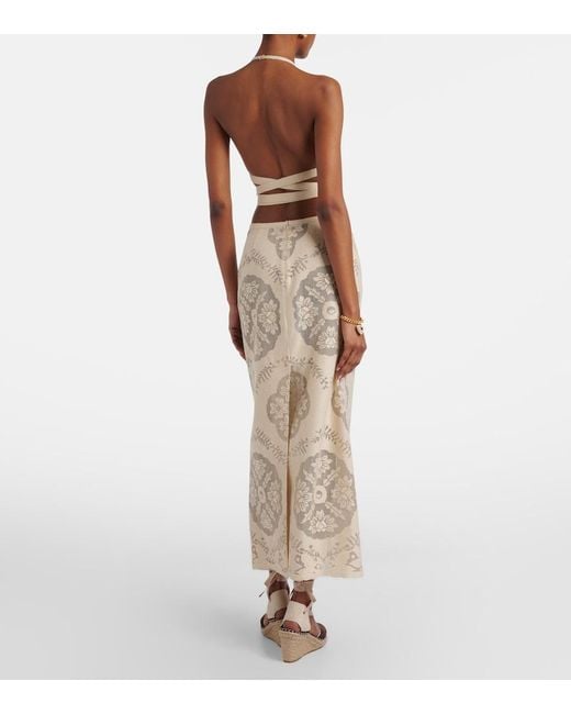 Valentino Natural Floral Cotton-Blend Midi Skirt