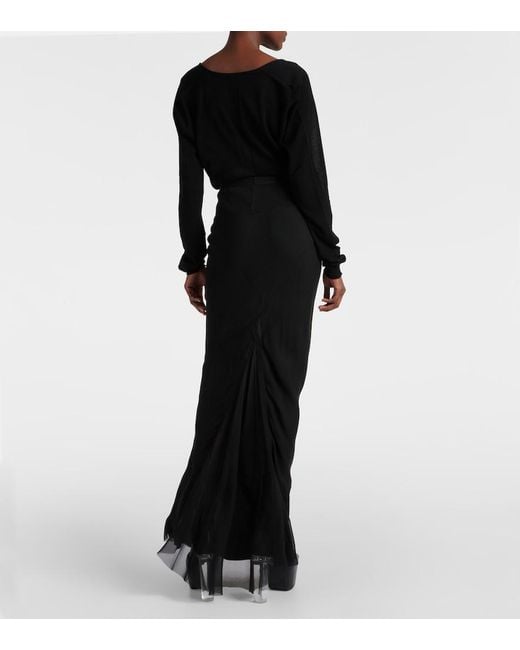 Rick Owens Black Silk Maxi Skirt