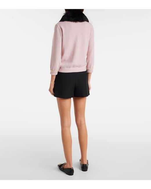 Cardigan De Lana Con Borrego Valentino de color Pink