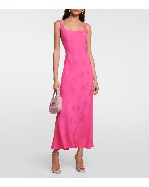Rixo Pink Benedict Jacquard Crepe Midi Dress
