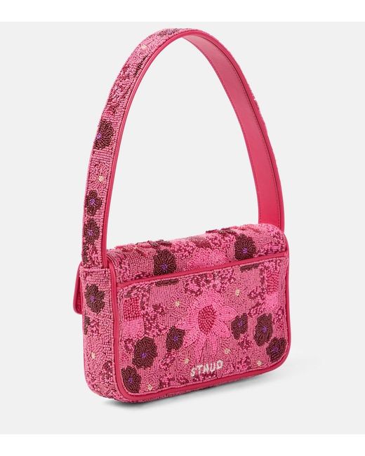 Staud Red Tommy Beaded Shoulder Bag