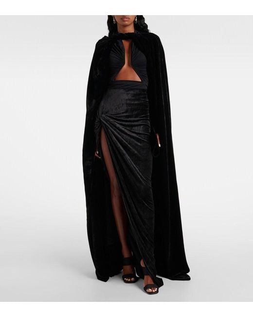 Rick Owens Black Lilies Twist Edfu Velvet Maxi Skirt