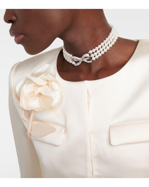 Self-Portrait Natural Embellished Bow-Detail Faux Pearl Choker