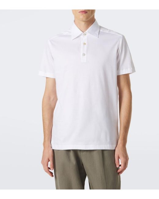 Kiton White Cotton Jersey Polo Shirt for men