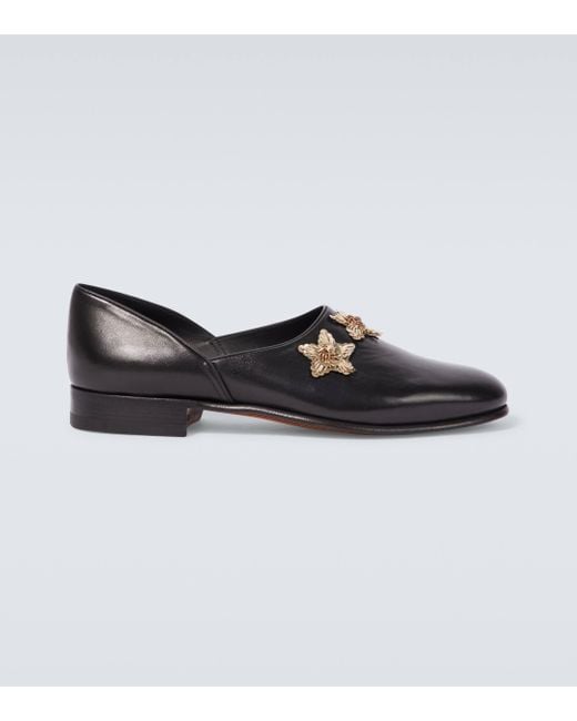 Bode Black Bullion Star Embellished Leather Loafers for men