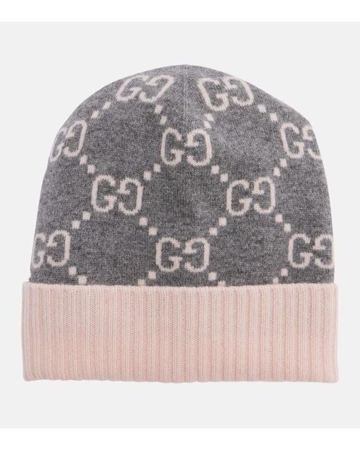 Gucci Gray Gg Cashmere Jacquard Beanie