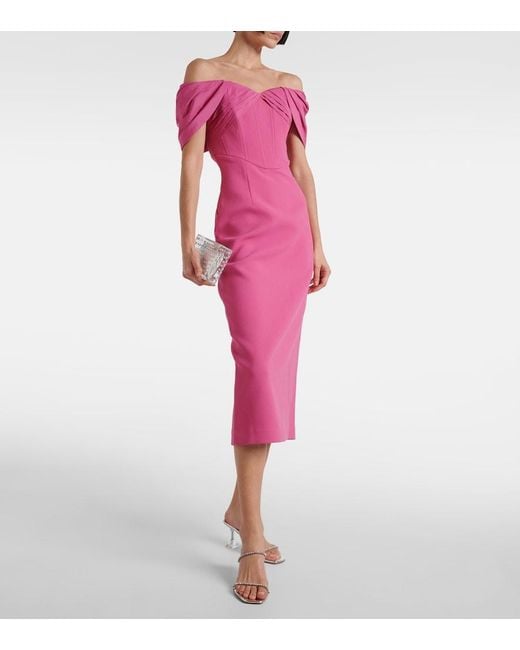 Rebecca Vallance Pink Anais Off-Shoulder Crepe Midi Dress